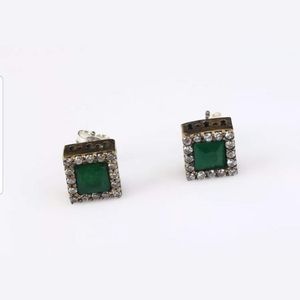 Square emerald & white topaz ear studs